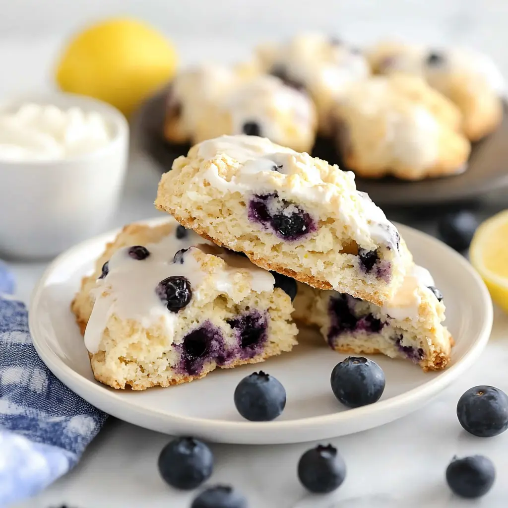 AMAZING LEMON BLUEBERRY SCONES centered hero view, clean and uncluttered