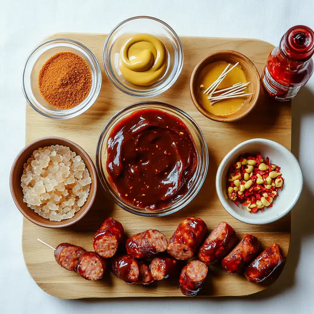 BBQ Sausage Bites Perfect Easy Party Appetizer 6 BBQ SAUSAGE BITES centered hero view, clean and uncluttered
