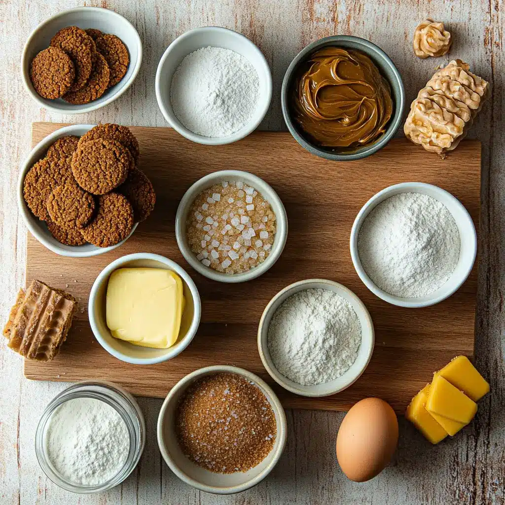 Close-up of ingredients for BISCOFF Cookie Butter Cookies, neatly arranged