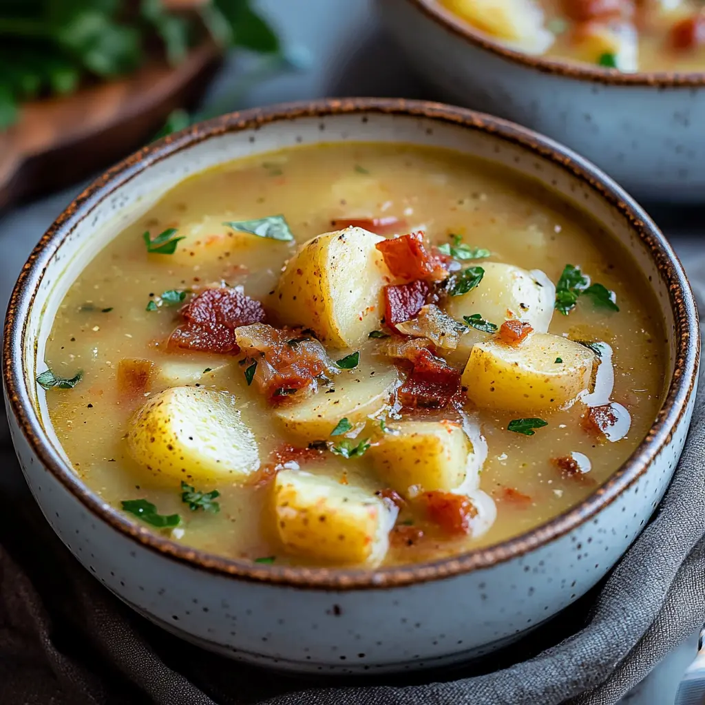 Ingredients neatly arranged for Cajun Potato Soup, showcasing fresh vegetables, sausage, and spices