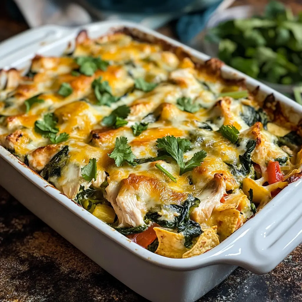 Chicken Tortilla Spinach Casserole ingredients neatly arranged
