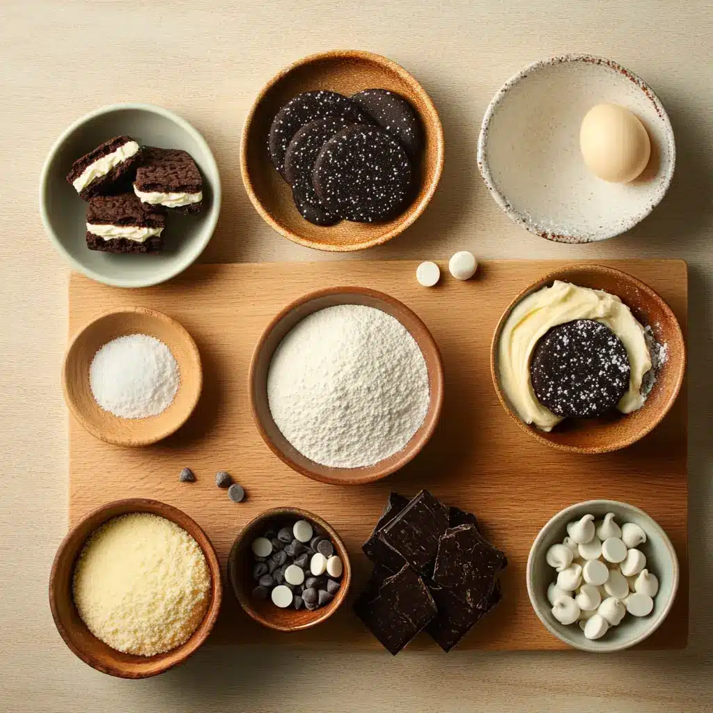 Ingredients for Cookies and Cream Cookies, a clean and centered view