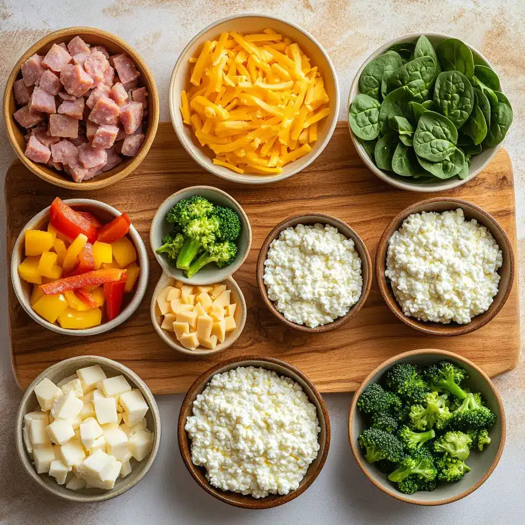 Cottage Cheese Egg Bites - Delicious Protein Recipe 6 COTTAGE CHEESE EGG BITES centered hero view, clean and uncluttered