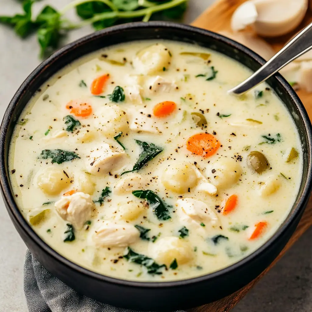 Ingredients for Creamy Chicken Gnocchi Soup Olive Garden copycat, neatly arranged and ready to cook