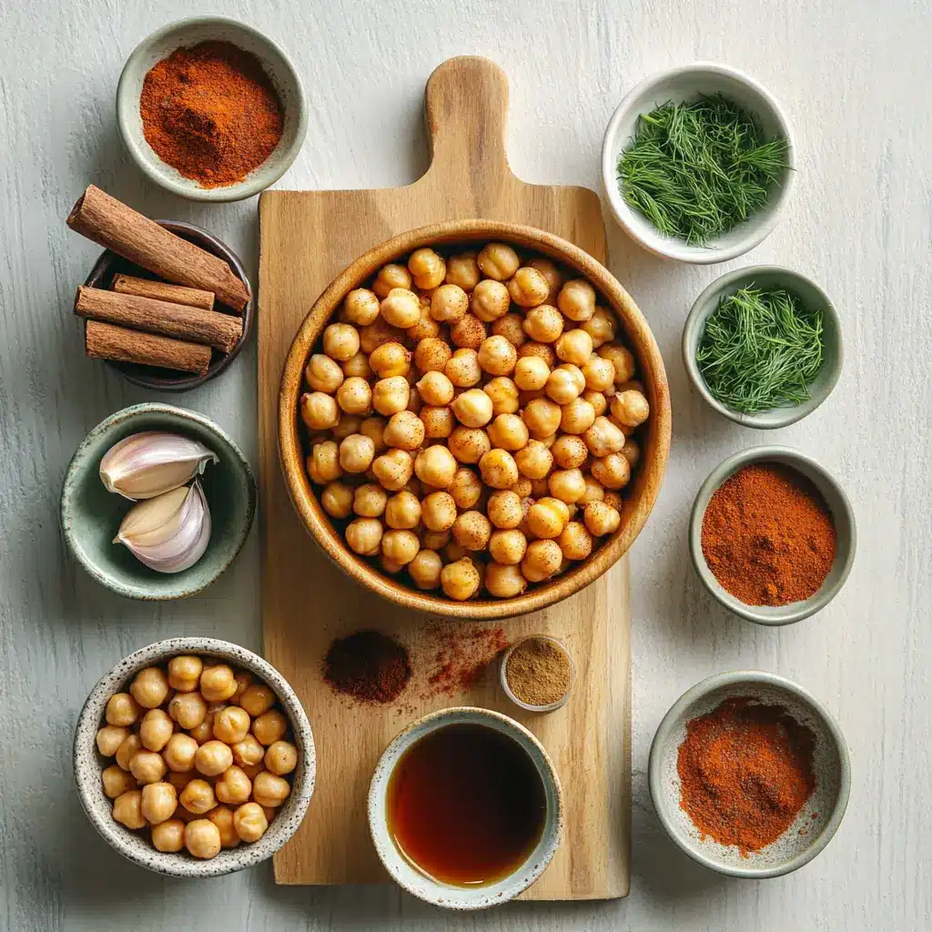 CRISPY ROASTED CHICKPEAS centered hero view, clean and uncluttered