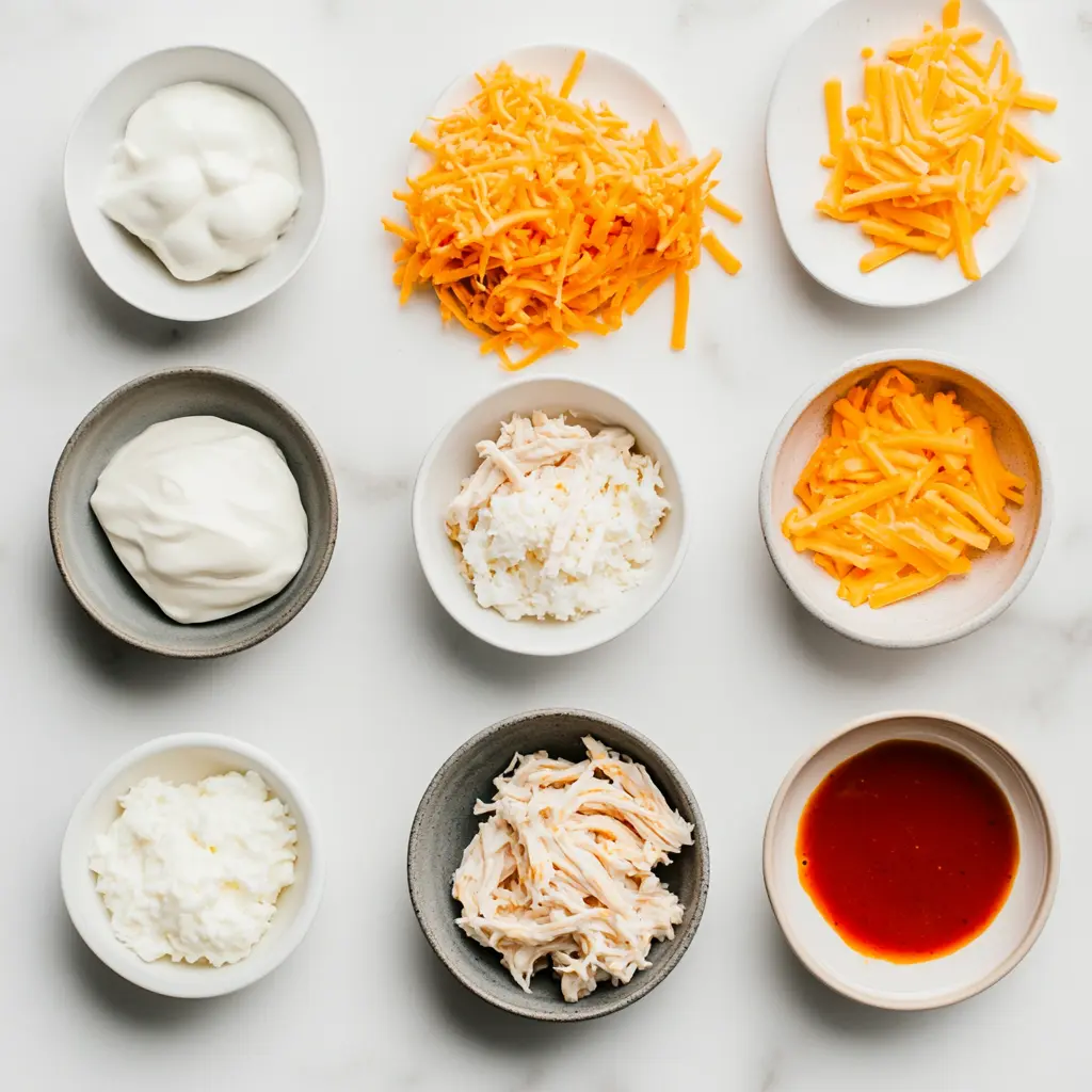 CROCKPOT BUFFALO CHICKEN DIP centered hero view, clean and uncluttered