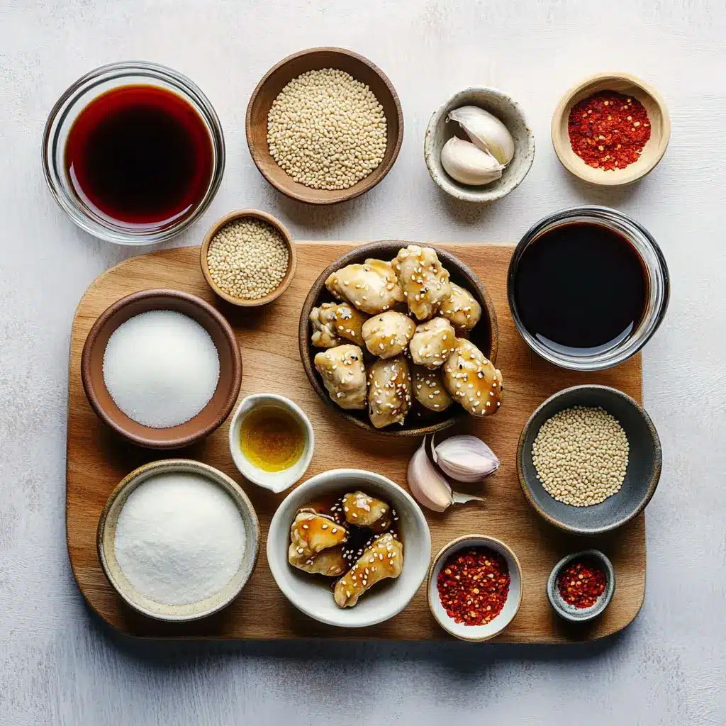 Easy Sesame Chicken That Will Thrill Your Taste Buds 6 Ingredients for easy sesame chicken, neatly arranged