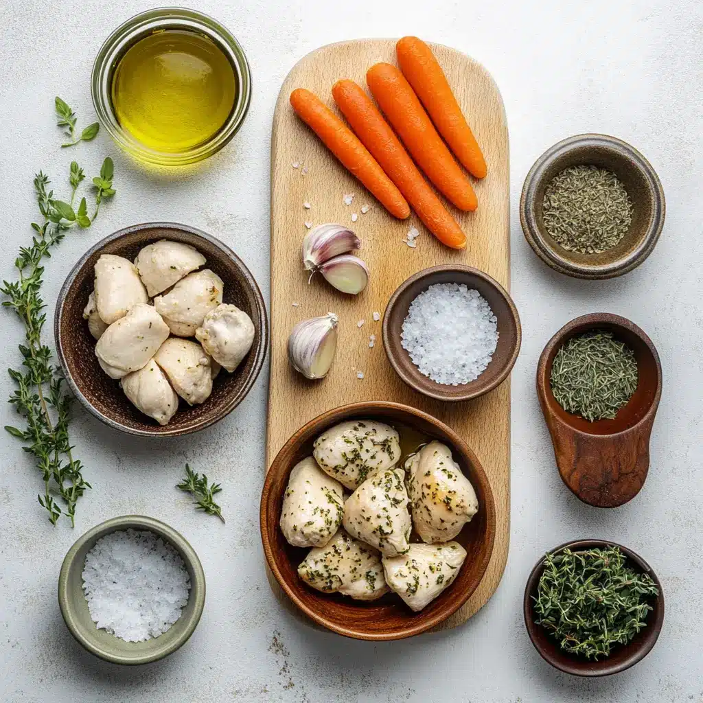 Garlic Herb Chicken with Carrot Best Easy Recipe 6 Garlic Herb Chicken with Carrot ingredients neatly arranged on a clean surface