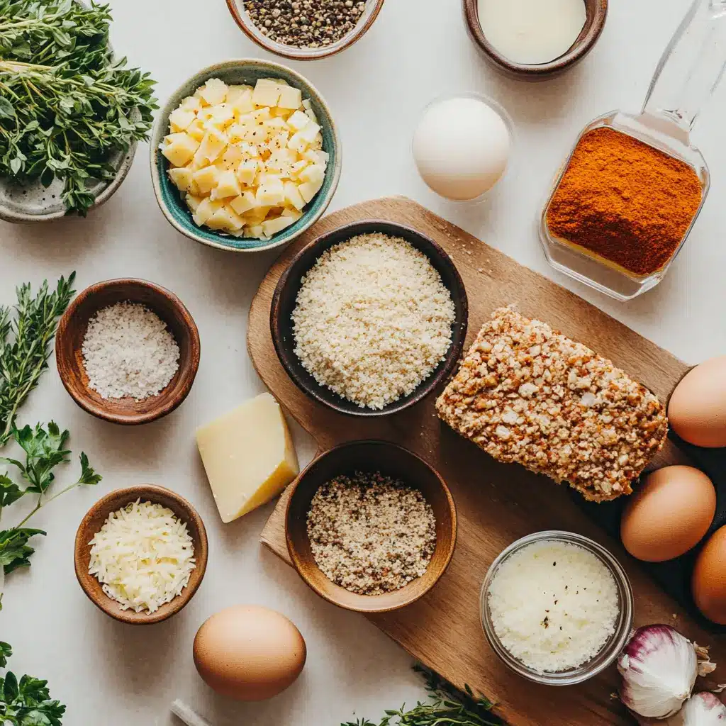 GARLIC PARMESAN CHICKEN MEATLOAF centered hero view, clean and uncluttered