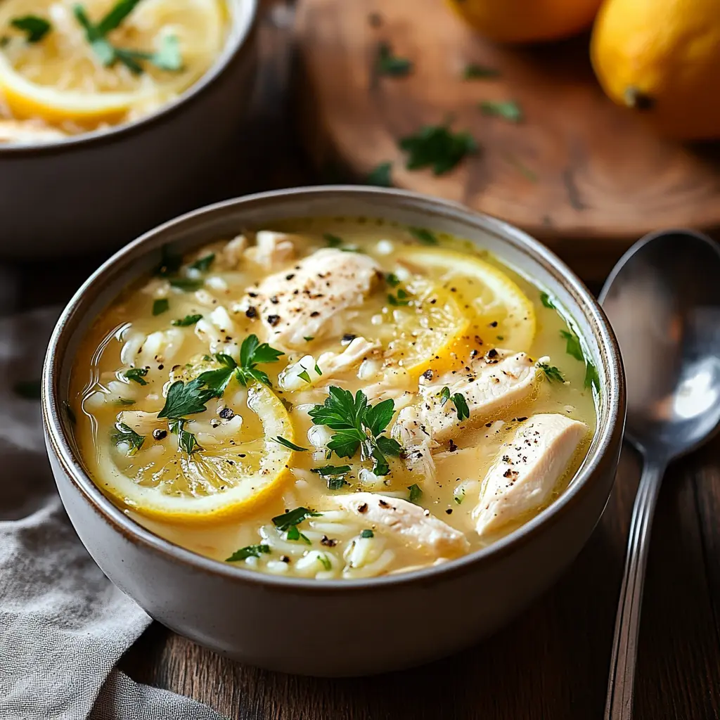 Ingredients for Greek lemon chicken soup displayed on a clean surface