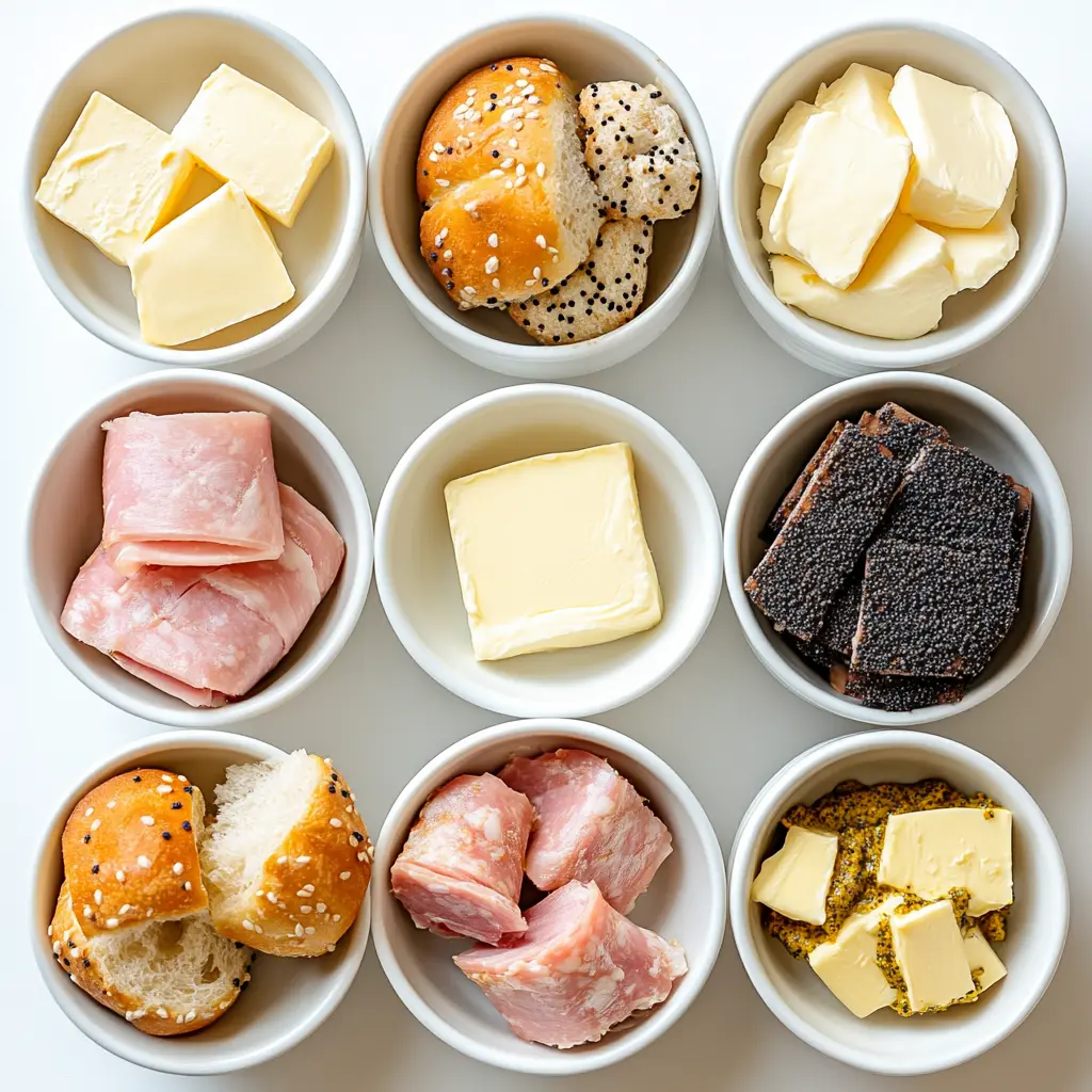 Ham and Havarti Cheese Sliders: Easy Delicious Fun 6 HAM AND HAVARTI CHEESE SLIDERS centered hero view, clean and uncluttered