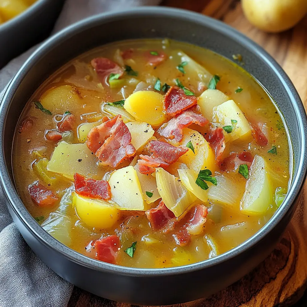 Irish bacon, cabbage, and potato soup ingredients laid out neatly
