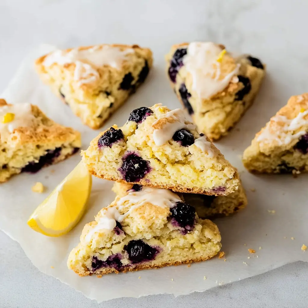 Lemon blueberry scones ingredients neatly arranged, clean and uncluttered