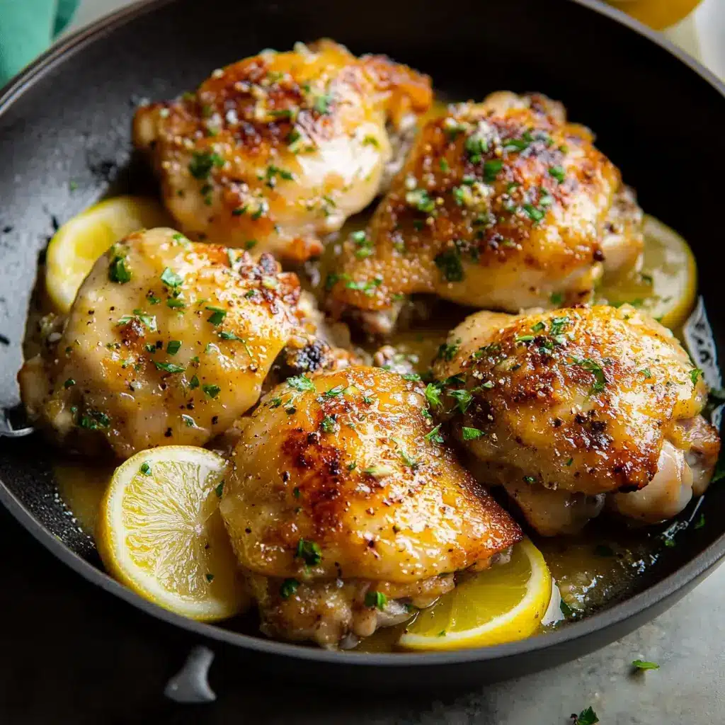 Lemon butter chicken thighs ingredients neatly arranged, clean and uncluttered
