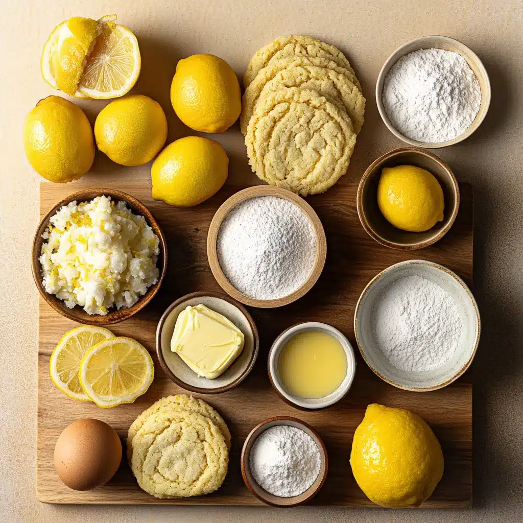 Ingredients for lemon cookies neatly arranged on a clean surface