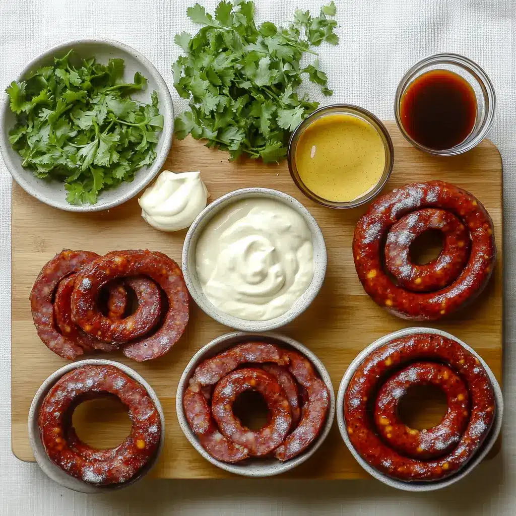 Mustard Hasselback Kielbasa Bites For A Fun Party Snack 6 MUSTARD HASSELBACK KIELBASA BITES centered hero view, clean and uncluttered