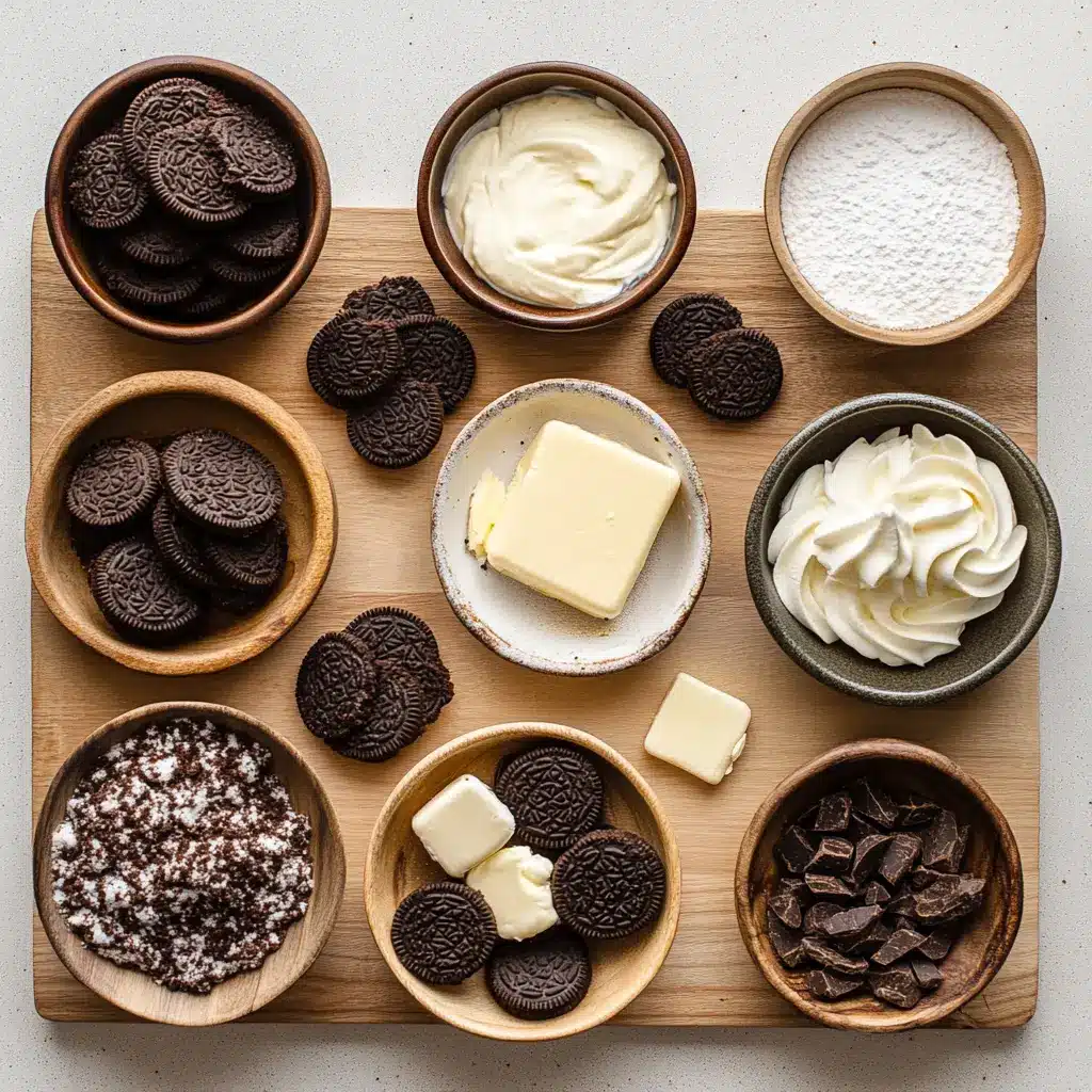 Close-up of ingredients for a No-Bake Oreo Cheesecake