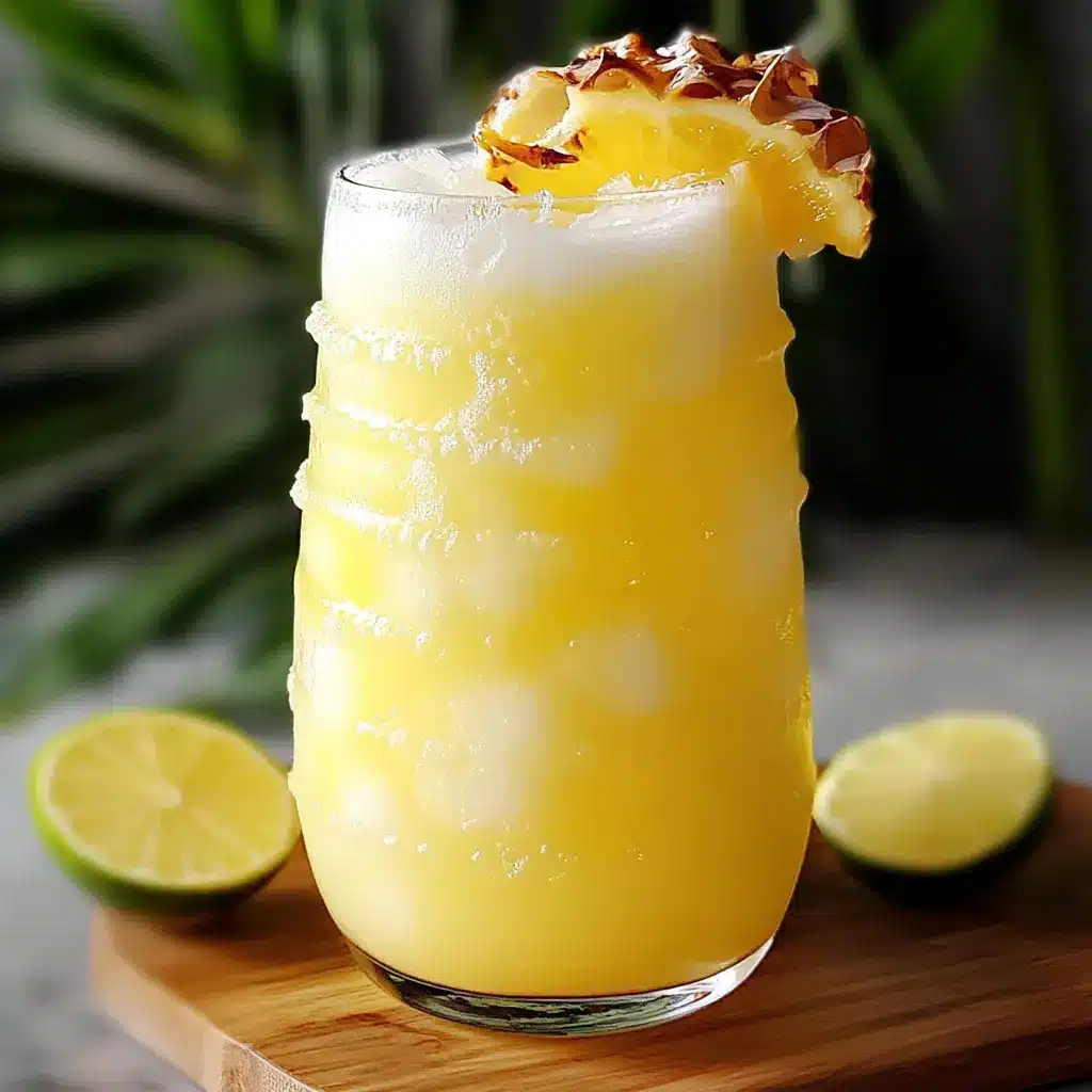 Non-alcoholic piña colada punch ingredients laid out neatly