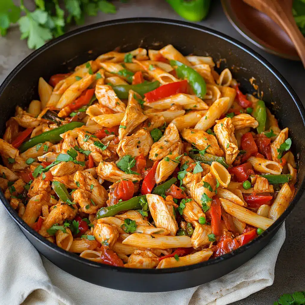 Ingredients for One Pot Chicken Fajita Pasta laid out cleanly