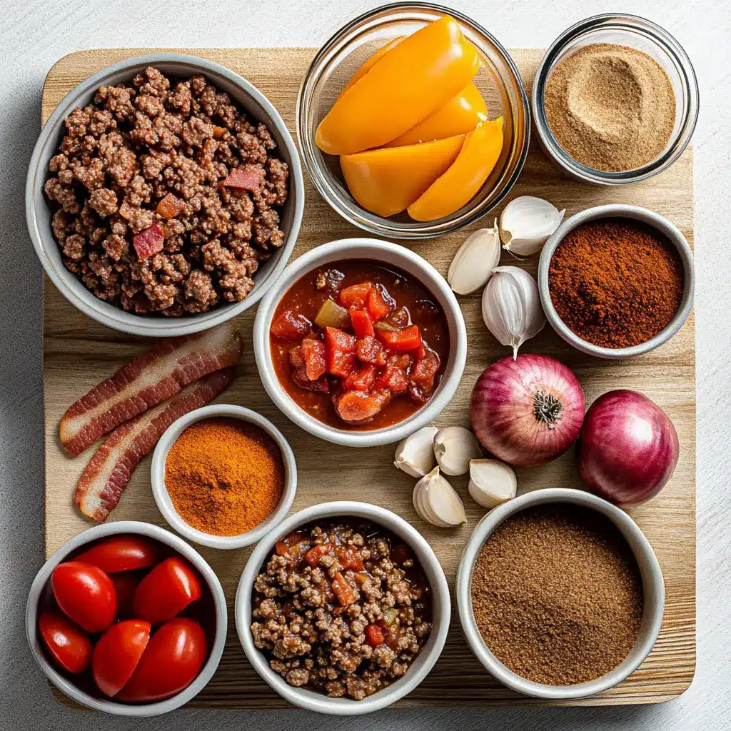 Ingredients for Paleo Chili arranged neatly on a kitchen counter