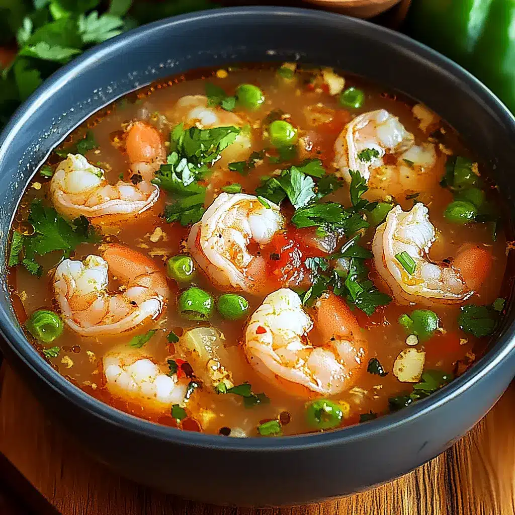 Quick and spicy shrimp soup ingredients arranged neatly on a clean surface