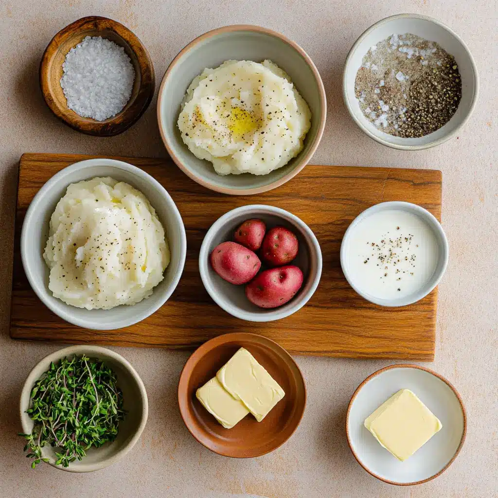 ROASTED GARLIC MASHED POTATOES centered hero view, clean and uncluttered