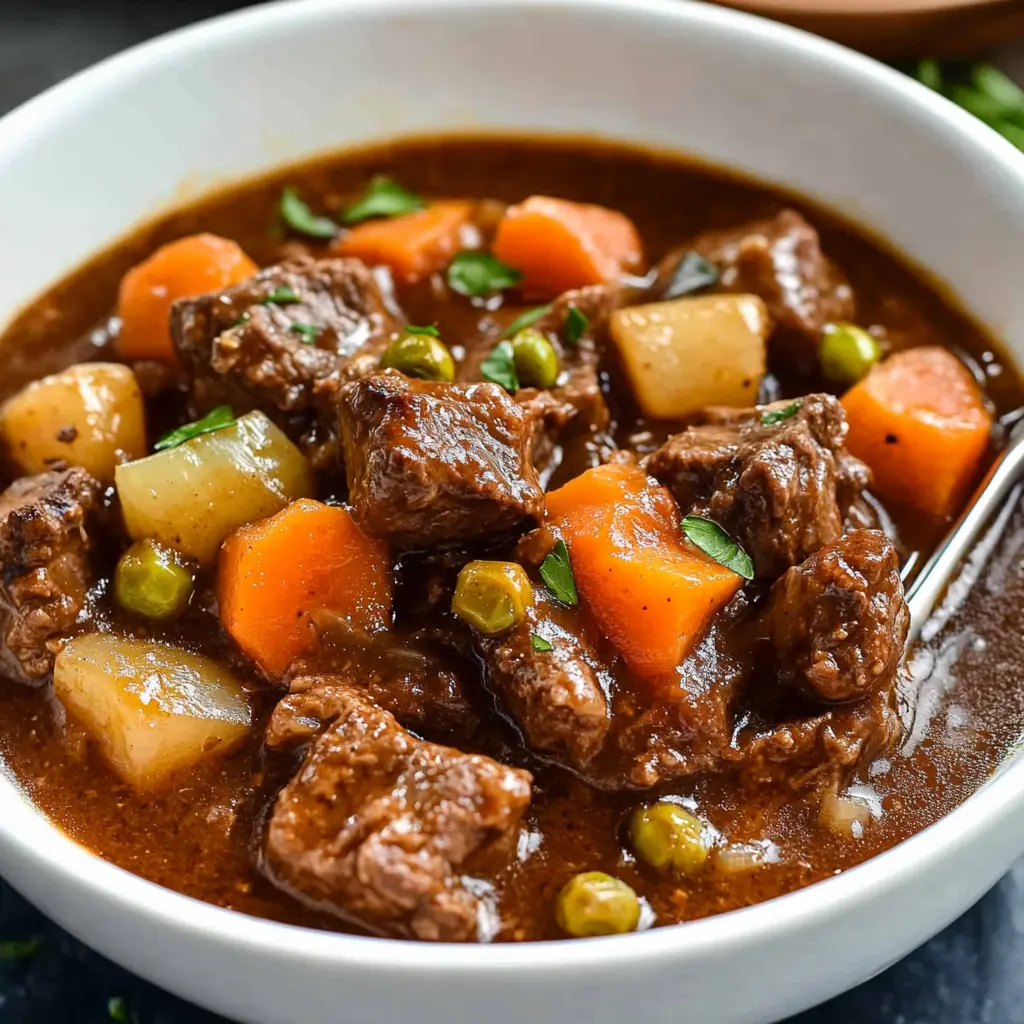 Slow cooker beef stew ingredients neatly arranged