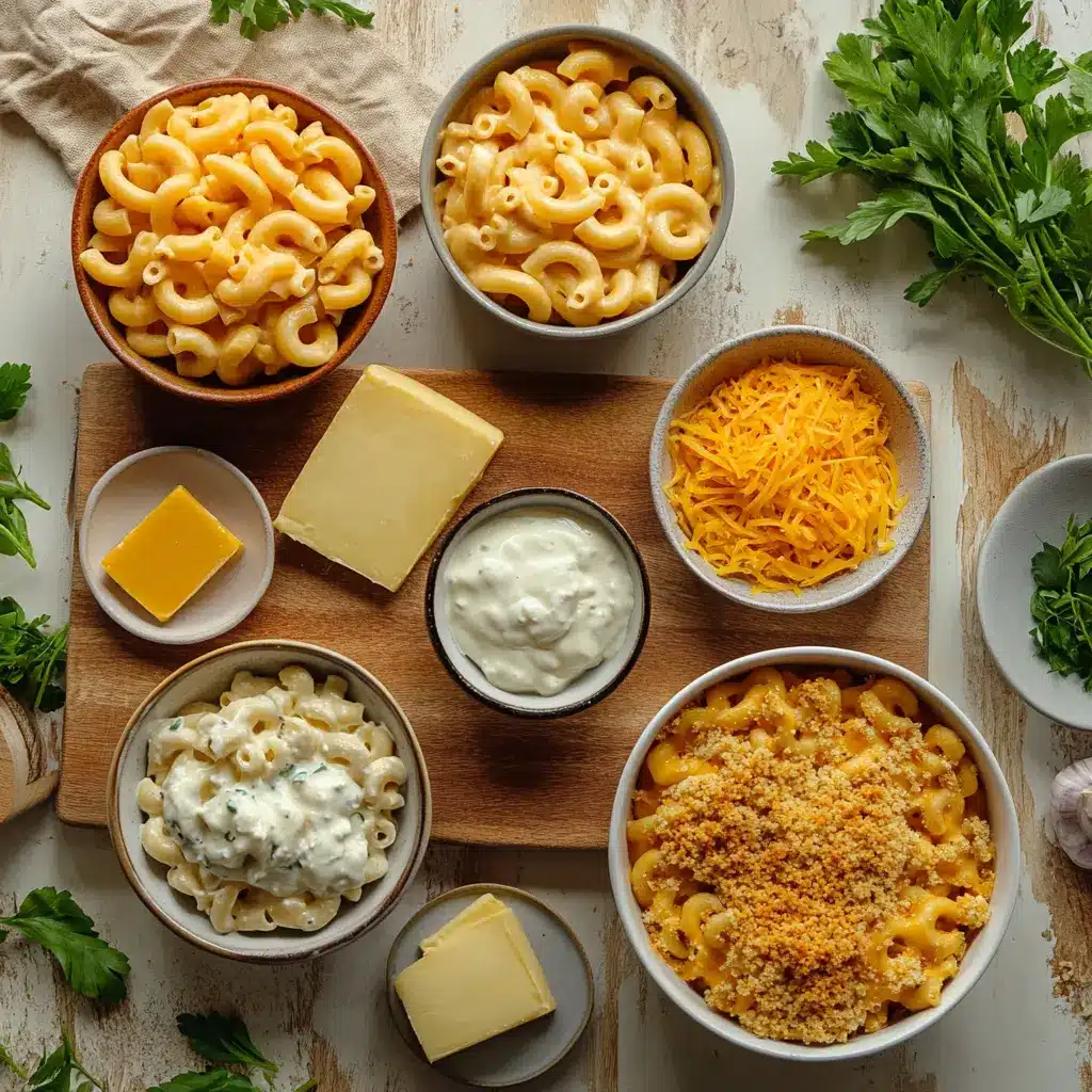 Ingredients for Tinis Viral TikTok Mac and Cheese displayed neatly on a countertop
