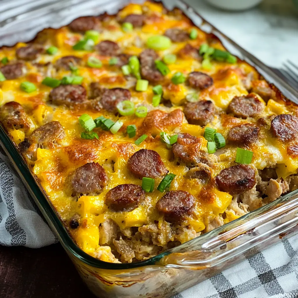 Ingredients for Turkey Sausage Breakfast Casserole laid out clearly