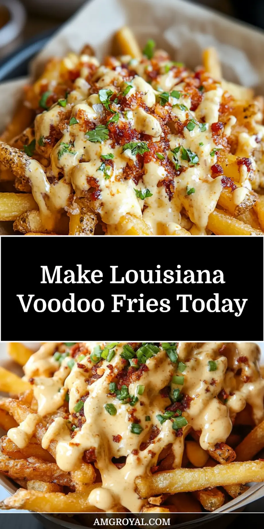 Close-up of Louisiana Voodoo Fries with creamy cheese sauce