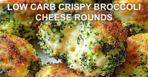 LOW CARB CRISPY BROCCOLI CHEESE ROUNDS centered hero view, clean and uncluttered