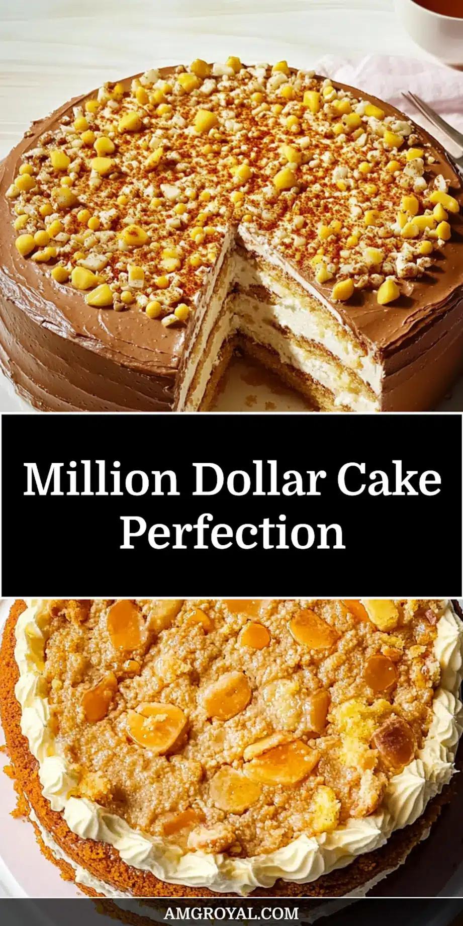 Close-up of the Million Dollar Cake showcasing its moist texture and tropical fruit topping