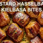 MUSTARD HASSELBACK KIELBASA BITES centered hero view, clean and uncluttered