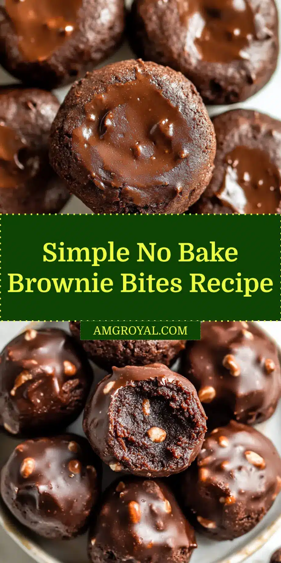 No Bake Brownie Bites Everyone Will Love Quick Way 7 NO BAKE BROWNIE BITES centered hero view, clean and uncluttered_pin