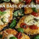 PARMESAN BASIL CHICKEN CUTLETS centered hero view, clean and uncluttered