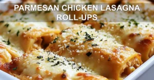 PARMESAN CHICKEN LASAGNA ROLL-UPS centered hero view, clean and uncluttered