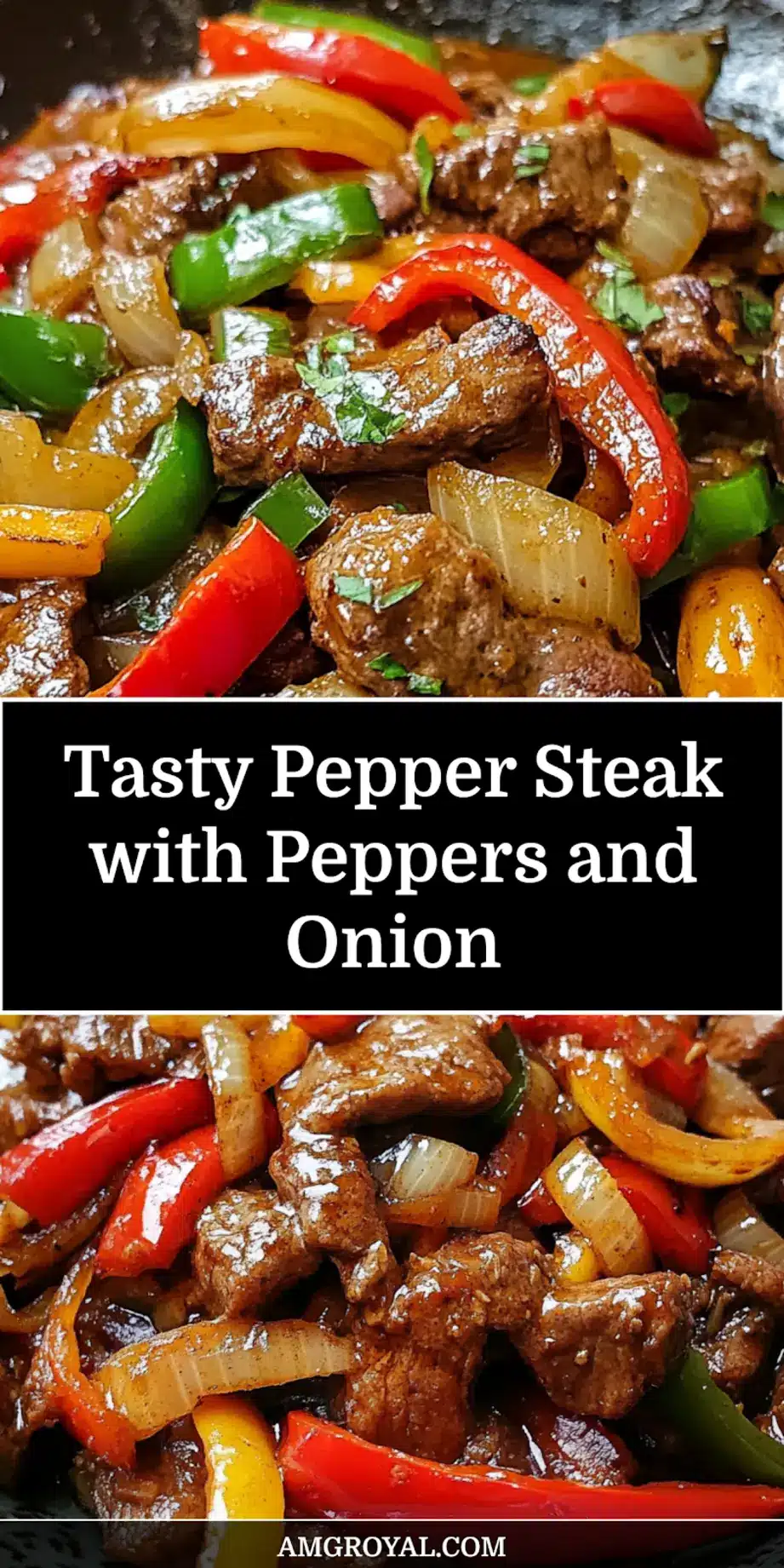 PEPPER STEAK WITH BELL PEPPERS AND ONION centered hero view, clean and uncluttered