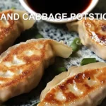 PORK AND CABBAGE POTSTICKERS centered hero view, clean and uncluttered
