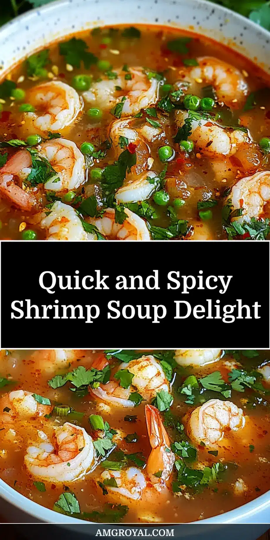 Quick and spicy shrimp soup served in a bowl, garnished and ready to eat
