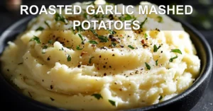 ROASTED GARLIC MASHED POTATOES centered hero view, clean and uncluttered