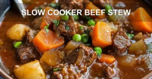 Slow Cooker Beef Stew: Easy Delicious Recipe Everyone Loves SLOW COOKER BEEF STEW centered hero view, clean and uncluttered