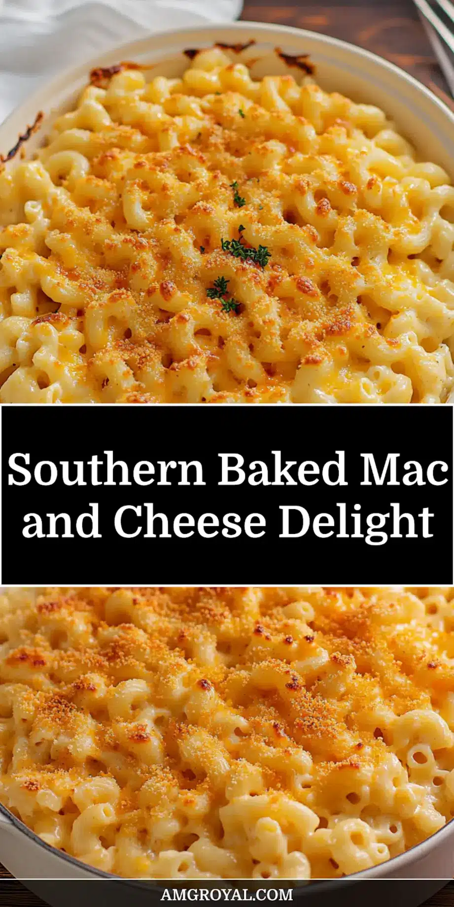 Southern Mac and Cheese Baked with golden bubbly top and crispy edges