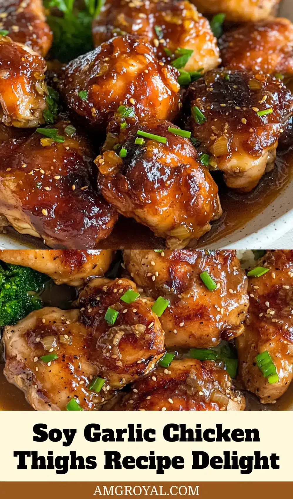 SOY GARLIC CHICKEN THIGHS centered hero view, clean and uncluttered_pin