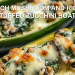 SPINACH MUSHROOM AND RICOTTA STUFFED ZUCCHINI BOATS centered hero view, clean and uncluttered