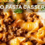 TACO PASTA CASSEROLE centered hero view, clean and uncluttered