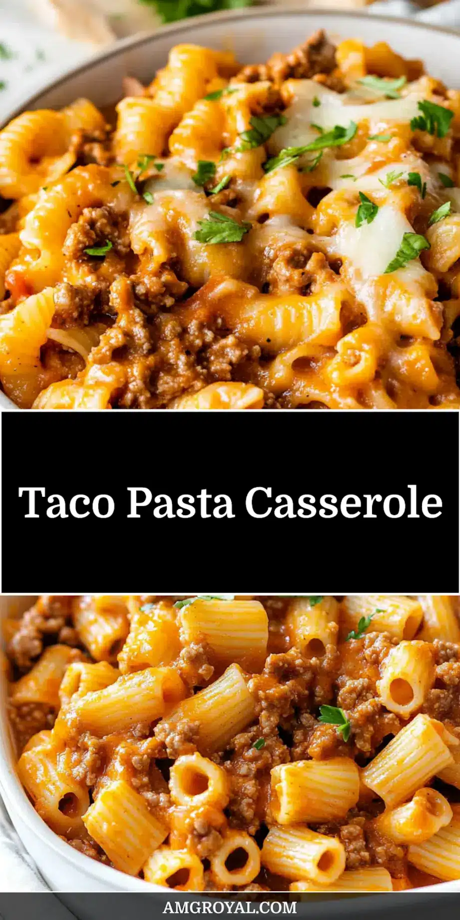 Taco Pasta Casserole Delightful Easy Recipe 7 TACO PASTA CASSEROLE centered hero view, clean and uncluttered_pin