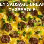 TURKEY SAUSAGE BREAKFAST CASSEROLE centered hero view, clean and uncluttered