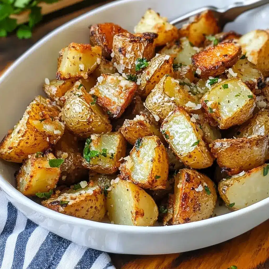 AIR FRYER GARLIC PARMESAN POTATOES centered hero view, clean and uncluttered