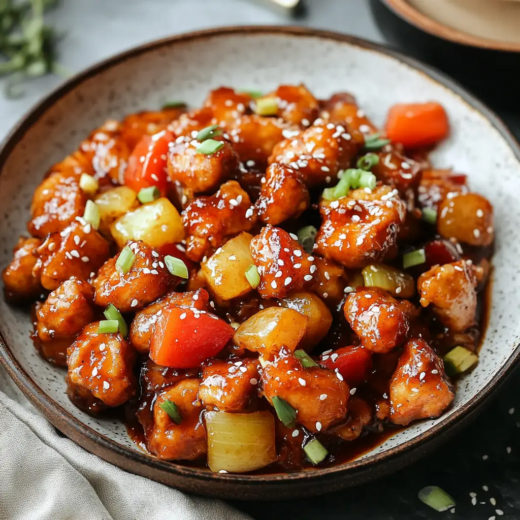 Air Fryer Sweet and Sour Chicken Recipe Easy and Delicious 6 AIR FRYER SWEET AND SOUR CHICKEN centered hero view, clean and uncluttered