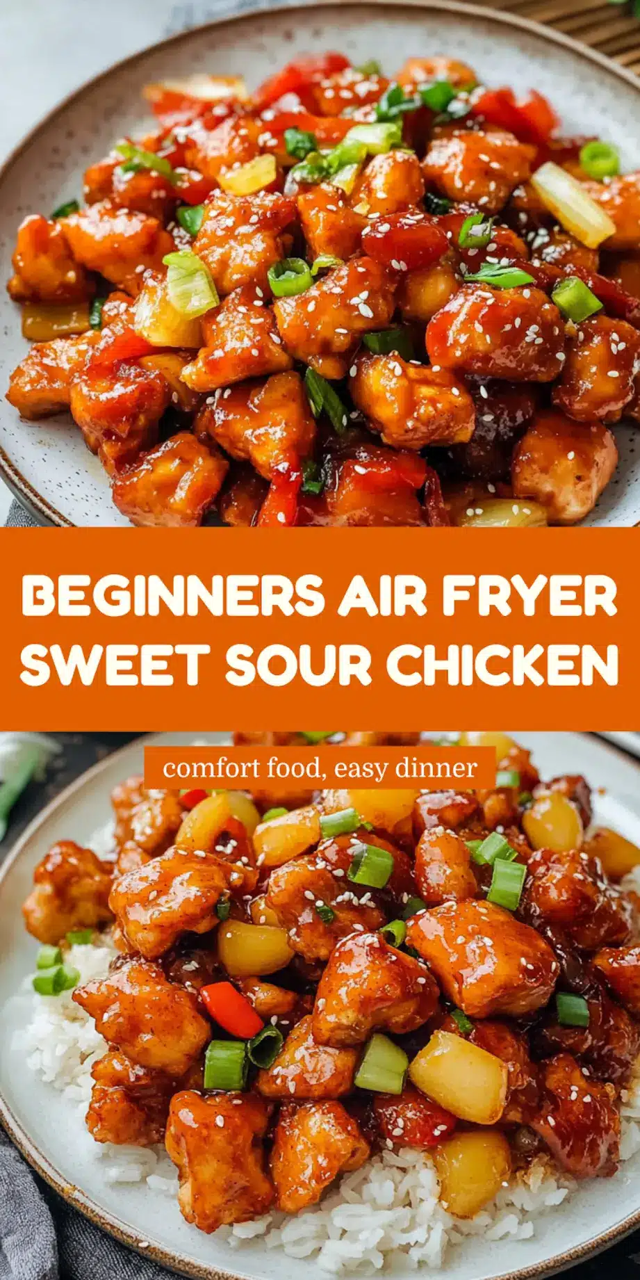 Air Fryer Sweet and Sour Chicken Recipe Easy and Delicious 7 AIR FRYER SWEET AND SOUR CHICKEN centered hero view, clean and uncluttered_pin